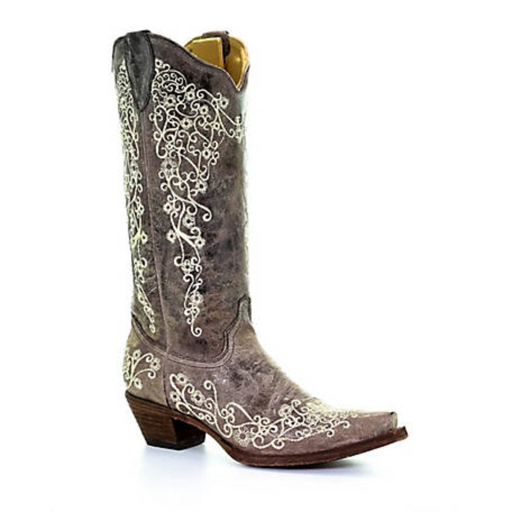 Coral Floral Embroidered Cowboy Boots